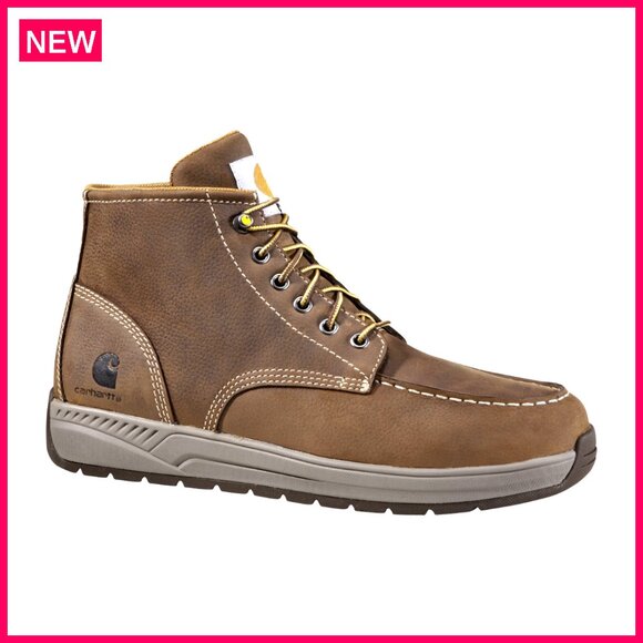 Men\'s Moc Toe Work Boots Leather Wedge Heel Slip Resistant